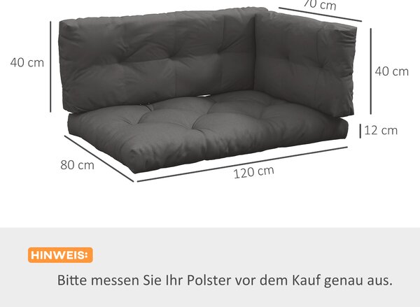 OUTSUNNY Polštář na paletu s UV ochranou pro 3 osoby 120 cm x 80 cm x 12 cm tmavě šedá