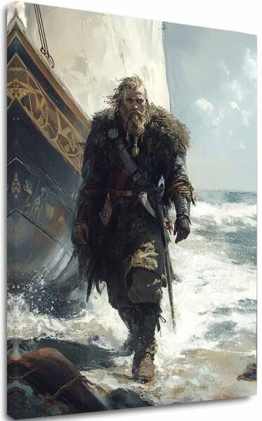 Obraz na plátně Viking na pobřeží - historický motiv - 60x90 cm