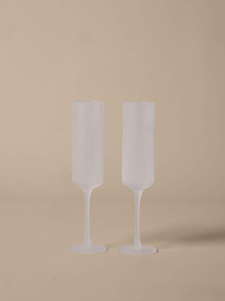 Ferm Living Sklenice na šampaňské Ripple Flutes set 2 ks, frosted