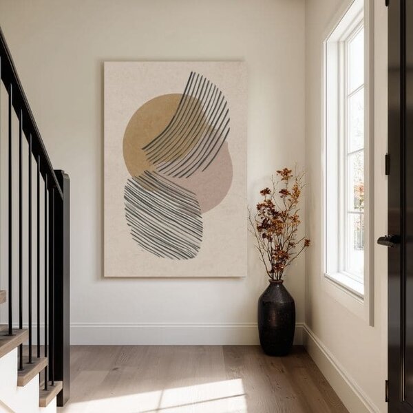 Obraz na plátně Abstraktní kruhy - béžovo-zlatý design - 60x90 cm
