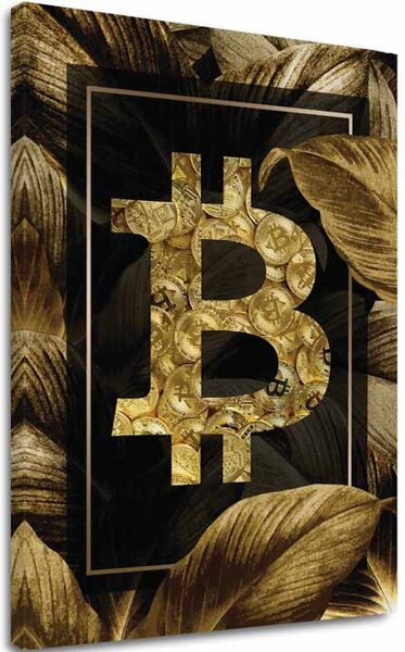 Obraz na plátně Zlatý BITCOIN - Moderní kryptomotiv - 60x90 cm
