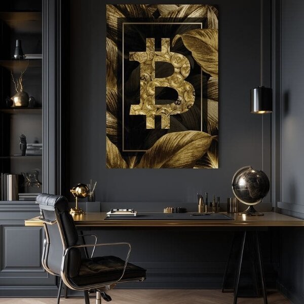 Obraz na plátně Zlatý BITCOIN - Moderní kryptomotiv - 60x90 cm