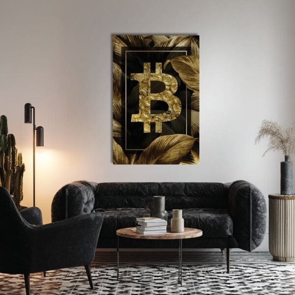 Obraz na plátně Zlatý BITCOIN - Moderní kryptomotiv - 60x90 cm
