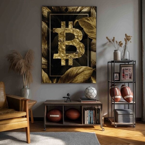 Obraz na plátně Zlatý BITCOIN - Moderní kryptomotiv - 60x90 cm
