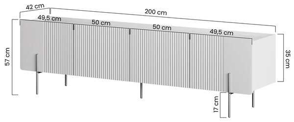 TV stolek Malmi 200 cm - kašmírový / crema bianca / zlaté nožky
