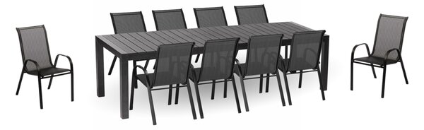 IWHome Jídelní set rozkládací GRANADA XXL antracit + 10x židle VALENCIA 2 černá