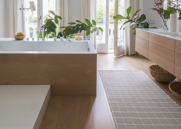 Nanimarquina Běhoun Tiles 1, béžový, 100% recyklované PET Rozměr: 80x240 cm