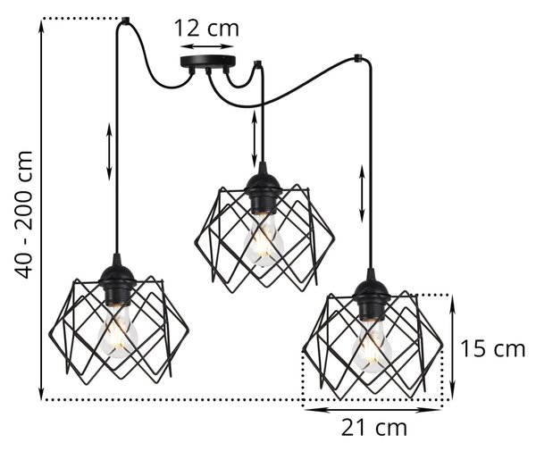 Závěsné svítidlo Stella Spider, 3x černé drátěné stínítko