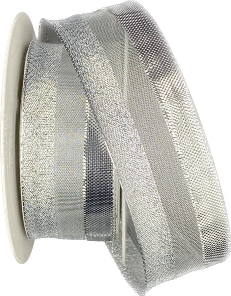 Stuha stříbrná OUTDOOR SILVER STRIPES lurexová 40mm x 25m (8,-Kč/m)