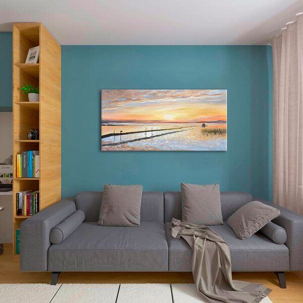 Obraz na plátně BAREVNÝ ZÁPAD SLUNCE NA POBŘEŽÍ - 60x30 cm