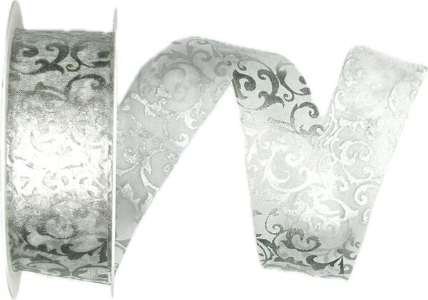 Stuha organzová SILVER ORNAMENT LUXE stříbrná 25mm x 3m (12,-Kč/m)