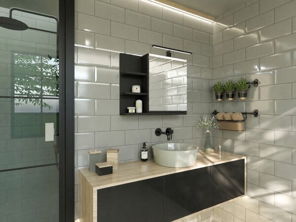 Koupelnová skříňka BETTER HOME matná černá závěsná se zrcadlem a LED
