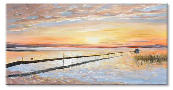 Obraz na plátně BAREVNÝ ZÁPAD SLUNCE NA POBŘEŽÍ - 60x30 cm