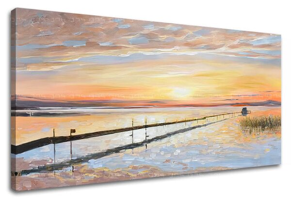 Obraz na plátně BAREVNÝ ZÁPAD SLUNCE NA POBŘEŽÍ - 60x30 cm