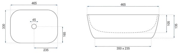 Rea Belinda, umyvadlo na desku 465x330x135 mm, imitace kamene-Marrone Matt, REA-U3600