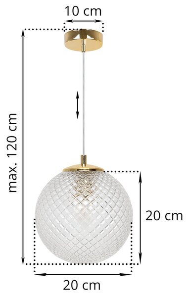Závěsné svítidlo Cannes, 1x čiré skleněné stínítko (fi 20 cm), G