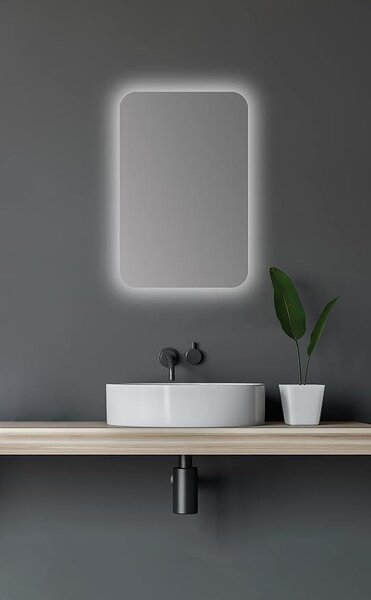 Zrcadlová skříňka do koupelny s osvětlením, oválná, 40 x 60 cm - koupelnová skříňka s kvalitním hliníkovým korpusem v matné černé barvě - dvě skleněné police