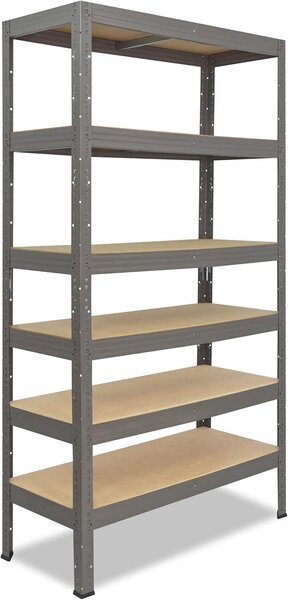 Regál pro těžké náklady, šedé barvy, rozměry 230 x 110 x 30 cm, s 6 policami a nosností 166 kg na jednu polici