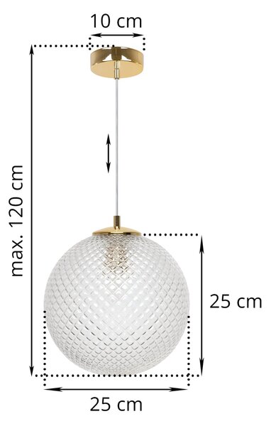 Závěsné svítidlo Cannes, 1x čiré skleněné stínítko (fi 25 cm), G