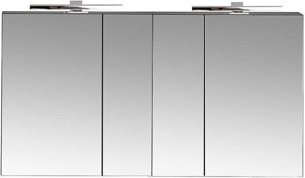 Zrcadlová skříňka se dvěma zrcadly, šířka 120 cm, LED osvětlení, matná černá barva, včetně zásuvky uvnitř