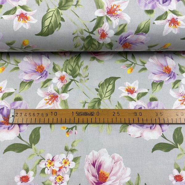 Ervi Bavlněná látka/plátno š.240cm - Magnolia a lilia na šedém - 30269-6, metráž
