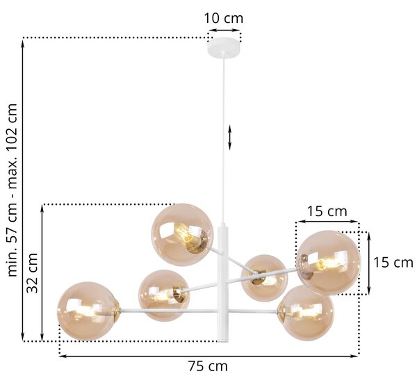 Závěsné svítidlo Paris, 6x medové skleněné stínítko, W/G, X