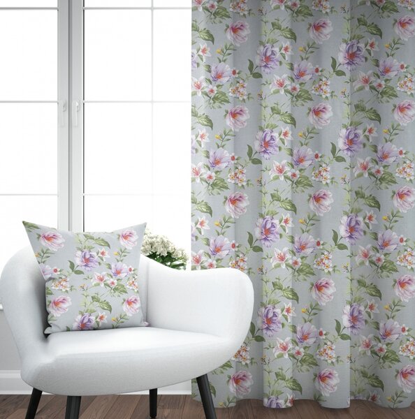 Ervi Bavlněný závěs - Magnolia a lilia na šedém