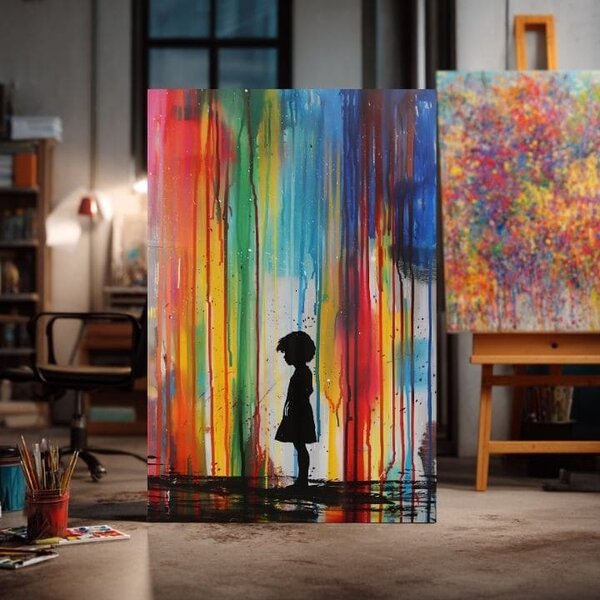 Obraz RAINBOW SILHOUETTE na plátně | dotaženo rukou umělce - 60x90 cm