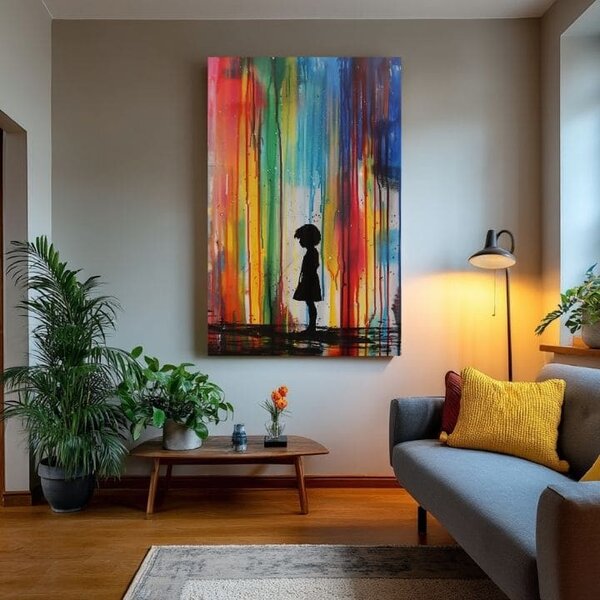 Obraz RAINBOW SILHOUETTE na plátně | dotaženo rukou umělce - 60x90 cm