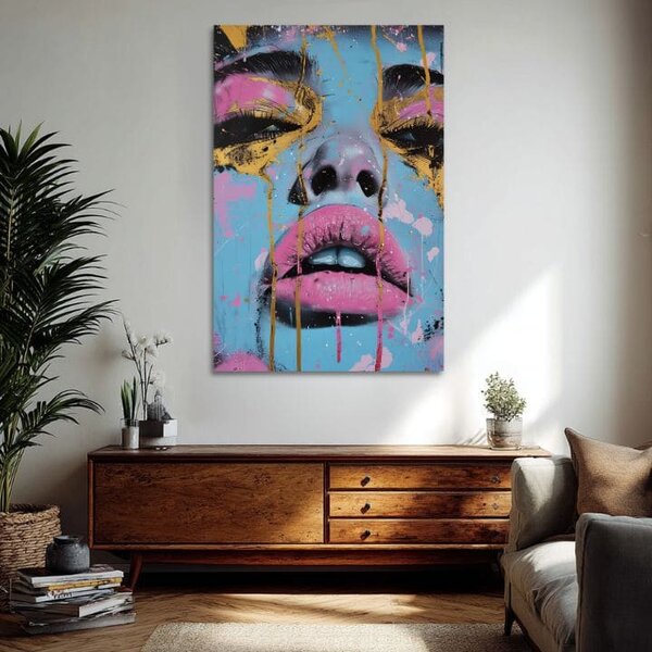 Obraz NEON LIPS na plátně | dotaženo rukou umělce - 60x90 cm