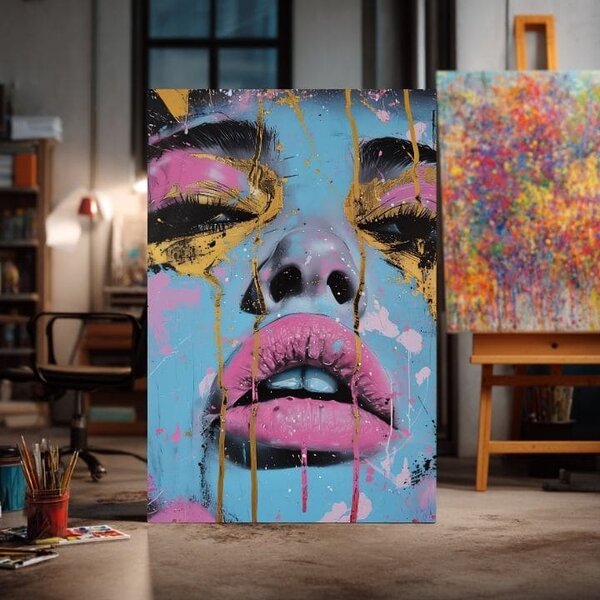 Obraz NEON LIPS na plátně | dotaženo rukou umělce - 60x90 cm