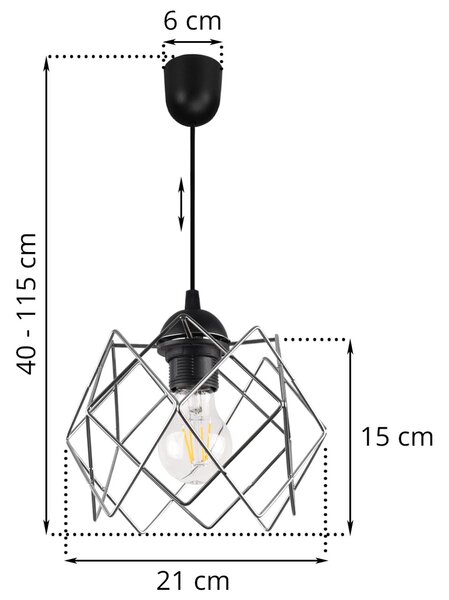 Závěsné svítidlo Stella, 1x chromové drátěné stínítko, LP