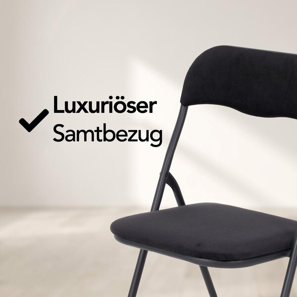 Skládací sametová jídelní židle – elegantní černá židle pro domácnost i pro akce