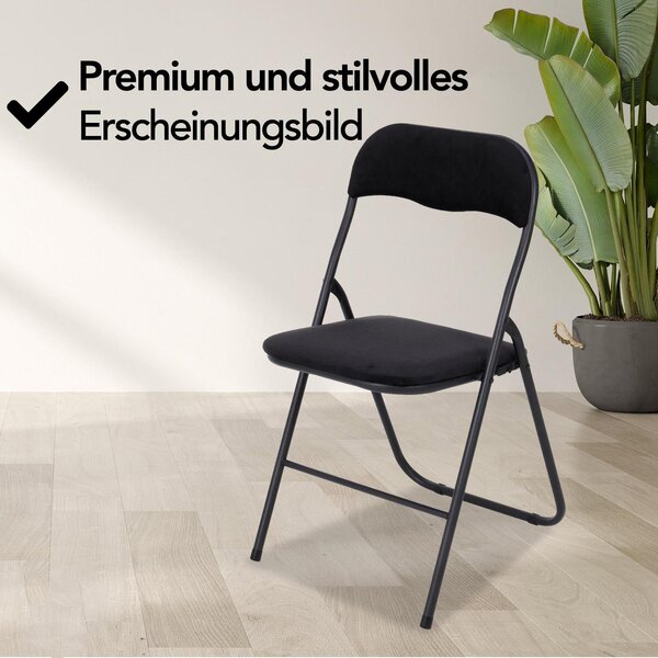 Skládací sametová jídelní židle – elegantní černá židle pro domácnost i pro akce