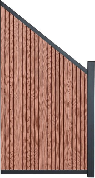 WPC panel šikmý, rozměry 173x95 cm, s podélnými pruhy – Šikmý panel pro oplocení, sloužící jako zakončení plotu, včetně hliníkových koncových sloupků, lze montovat na levou nebo pravou stranu