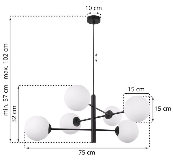 Závěsné svítidlo Florence, 6x bílé skleněné stínítko, B