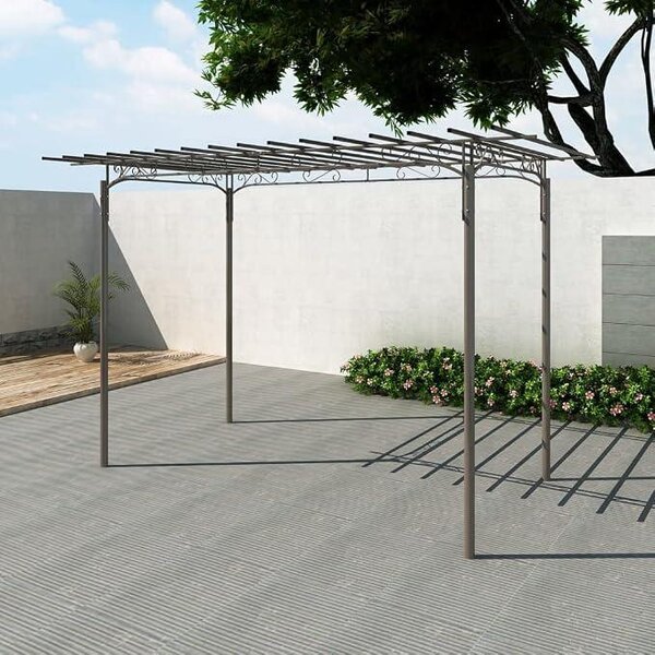 Ocelový pavilón, zahradní altán, zahradní domek, pergola, antracitová barva, rozměry 190x320 cm, odolné proti povětrnostním vlivům, vhodné pro růže a popínavé rostliny, pergola, opěrný systém, posezení, balkon, terasa