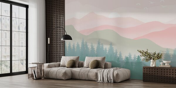 Fototapeta Krajina se stromy a horami, Designové fototapety na zeď, Populární fototapety, u98774 - Tapeko.co.cz