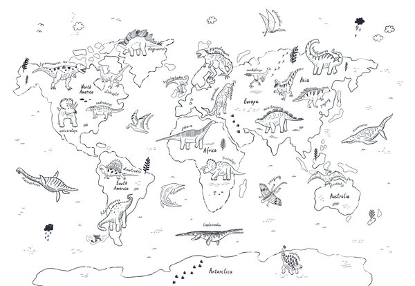 Fototapeta Mapa světa s dinosaury, Dětské fototapety, Populární fototapety, u98793 - Tapeko.co.cz