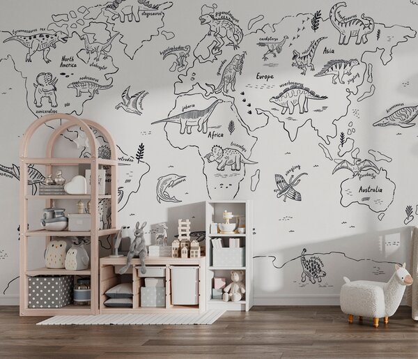 Fototapeta Mapa světa s dinosaury, Dětské fototapety, Populární fototapety, u98793 - Tapeko.co.cz