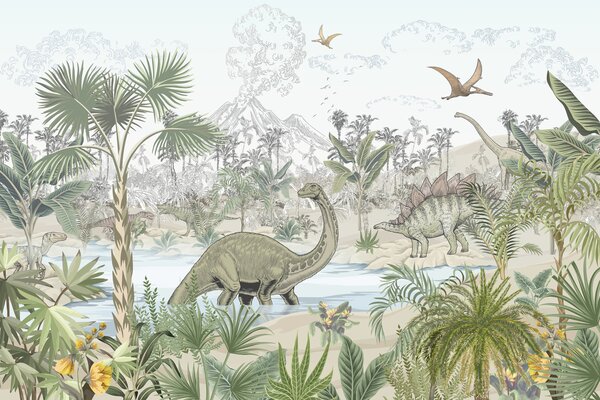 Fototapeta Skupina dinosaurů v řece, Dětské fototapety, Populární fototapety, u98674 - Tapeko.co.cz