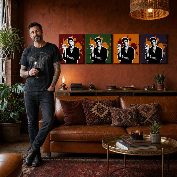 Ručně malovaný obraz POP Art Zjizvená tvář - AL PACINO 4 díly 200x50cm al37 - AL PACINO 4 dílný al37 - 160x40 cm