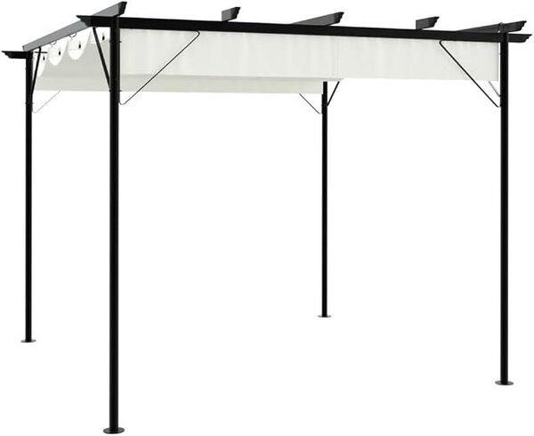 Pergola se zasouvací střechou, zahradní altán, stříška na terasu z kovu, zahradní altán s nastavitelnou stříškou, volně stojící, ochrana proti slunci pro terasu a zahradu, krémově bílá, ocel, 3x3 metry