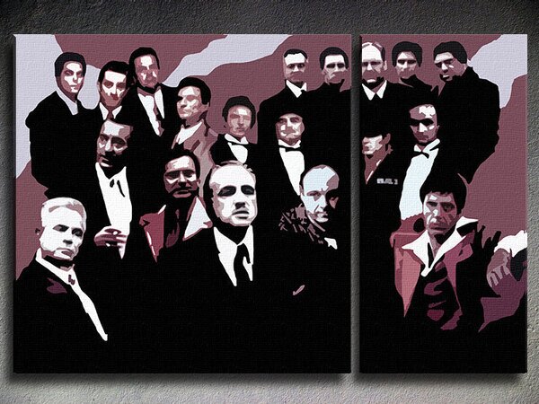 Ručně malovaný obraz POP Art Rodina MAFIA 2dílná rodina - 90x60 cm