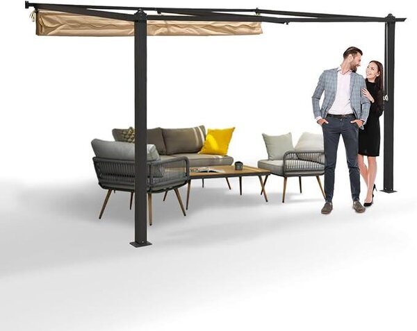 - Zahrádková pergola, altán, stříška na terasu, nástěnná pergola Siros 3x4 m – vodotěsná a stabilní ochrana proti slunci pro terasu, volně stojící altán, altán s grilem, markýza jako sluneční clona