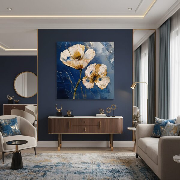 Obraz květin MIDNIGHT BLOOM | dotaženo rukou umělce - 60x60 cm