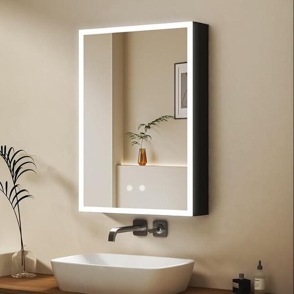 Zrcadlová skříňka s osvětlením, rozměry 40x60 cm, LED, stmívatelná, koupelnová skříňka, zrcadlo, skříňka na léky s funkcí proti zamlžování, skleněná polička