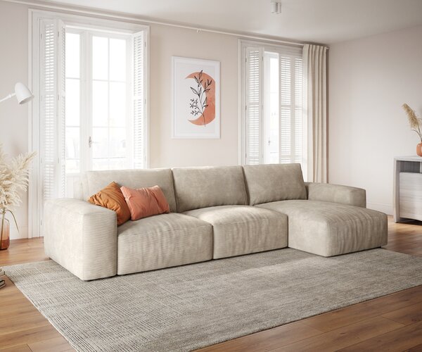 Rohová sedací souprava Lanzo L 360x160 cm Manšestrová Béžová Variabilní polohování