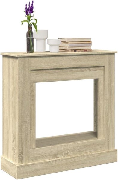 Obložení pro krb Sonoma dub, dřevotřísková deska, 90x30x90 cm. Police pod krb pro elektrické krby, funkční příslušenství pro obývací pokoje a kamna, s úložným prostorem a ochranou proti teplu