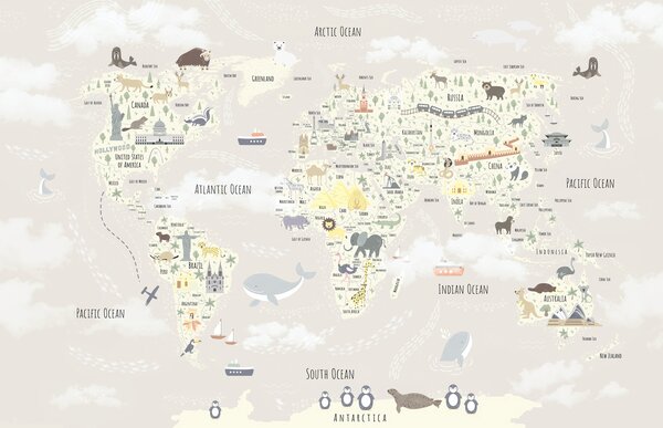 Fototapeta Mapa světa, Dětské fototapety, Populární fototapety, u96587v1 - Tapeko.co.cz